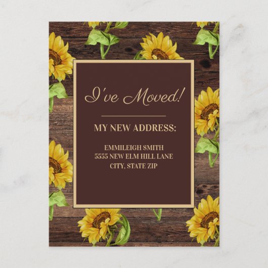 Adres Rustic Wood Sunflower Briefkaart (Voorkant)