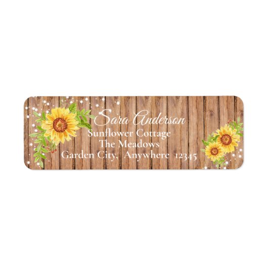 Adres Rustic Yellow Floral Sunflower Etiket (Voorkant)