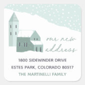 Adres Snowy Village Change of Address Vierkante Sticker (Voorkant)