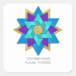 Adres Star Flower Turquoise Blue Paars Aqua Vierkante Sticker