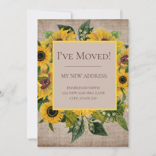 Adres Sunflower Burlap Moving Change Bedankkaart