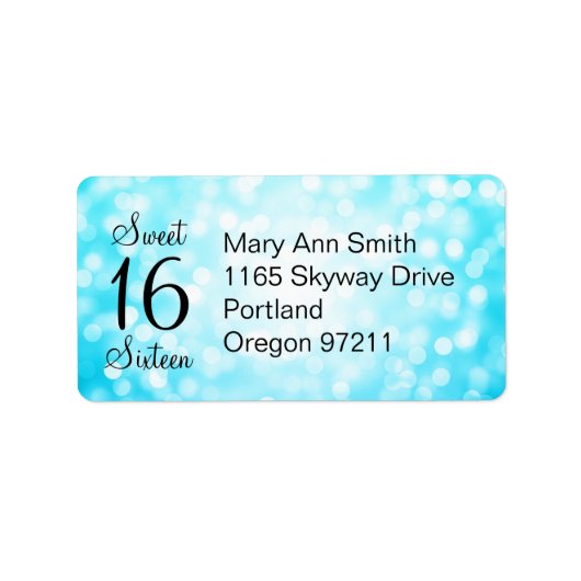 Adres Sweet 16 Verjaardag Turquoise Glitter Lights Etiket (Voorkant)