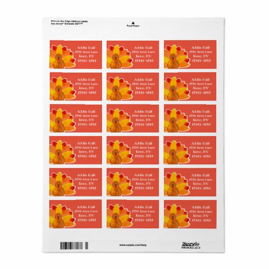 Adres Thanksgiving Turkije Red Return Etiket (Full Sheet)