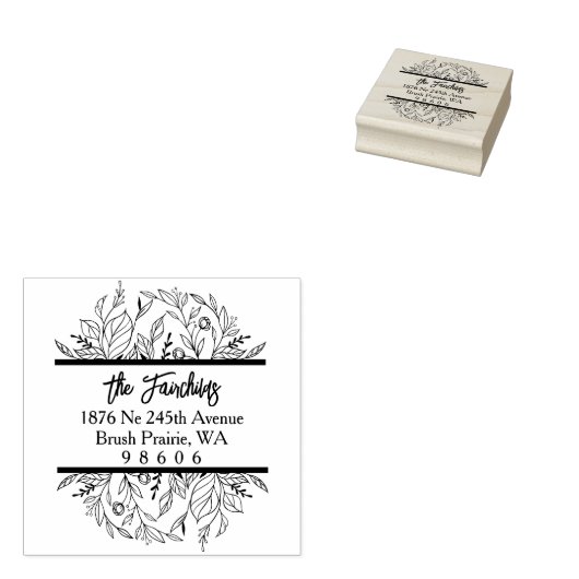 Adres Trendy Simple Fancy Wildbloemen & Twigs Rubberstempel (Gestempeld)