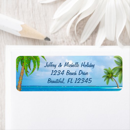 Adres tropische kerstfeestdag palmboom etiket (Insitu)