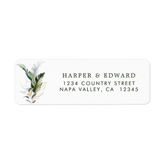 Adres Tropische Waterverf Foliage Return Etiket (Voorkant)