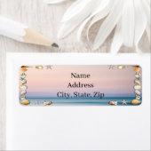 Adres tropische zandstrand en zeeschelpen etiket (Insitu)