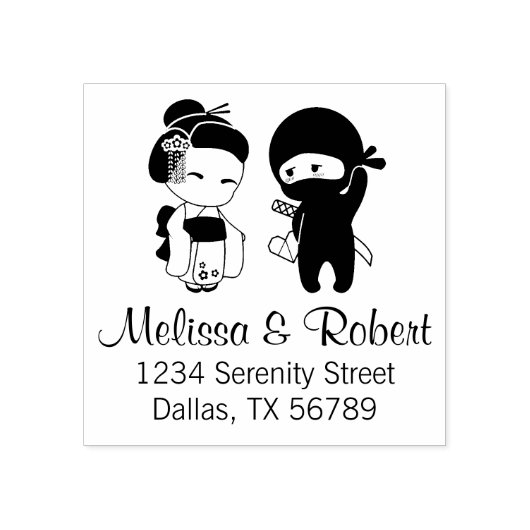 Adres valentijn Ninja en Geisha Rubberstempel (Afrduk)