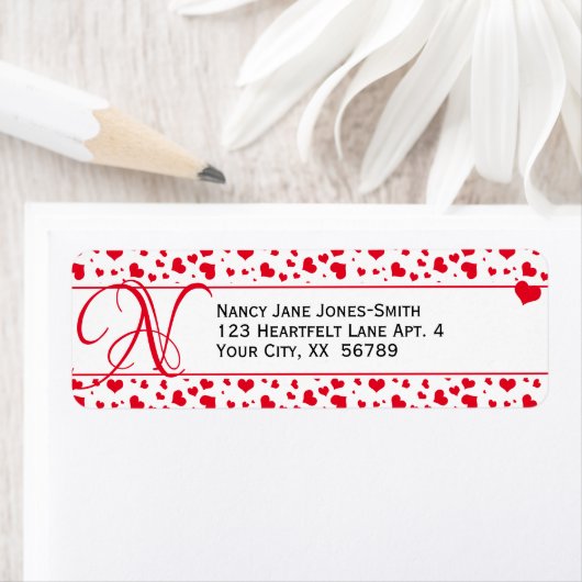 Adres Valentijn Red Hearts Random Pattern Etiket (Insitu)