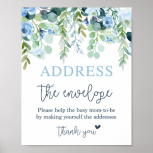 Adres van de envelop blauw bloemenbord poster