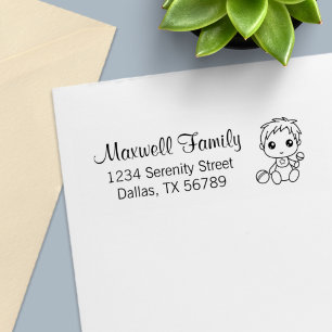 Adres van de familie van de baby jongen zelfinktende stempel