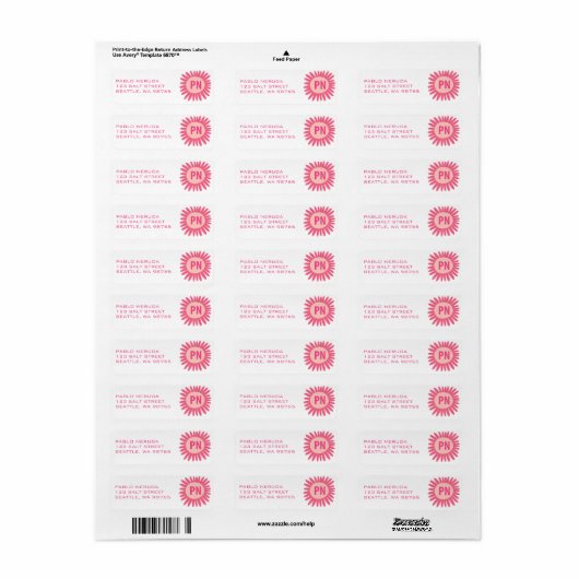 Adres van de INITIALEN van Sweet Pink Daisy CUSTOM Etiket (Full Sheet)
