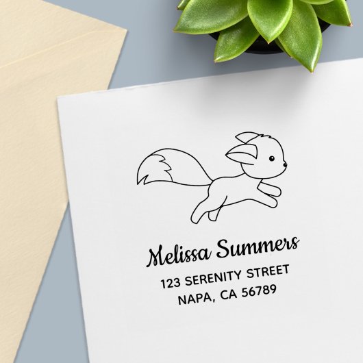 Adres van de schattige rennende vos zelfinktende stempel