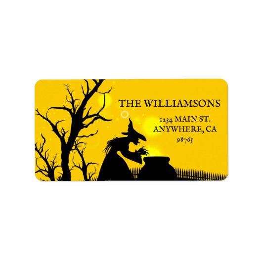 Adres van de witte Witch Silhouette Halloween Etiket (Voorkant)