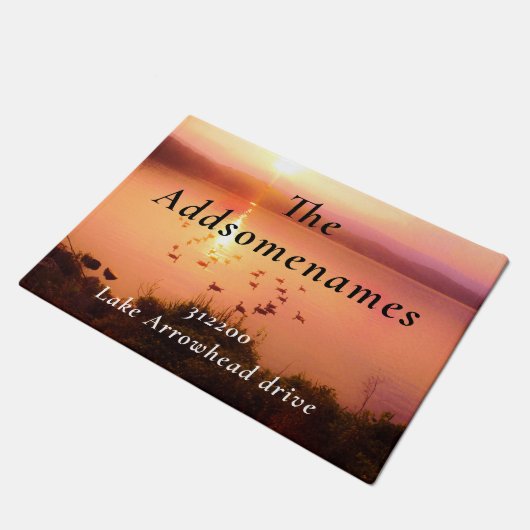 Adres van de zonsondergang van het peach meer deurmat (Schuin)