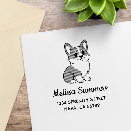 Adres van een schattige Corgi-hond Rubberstempel