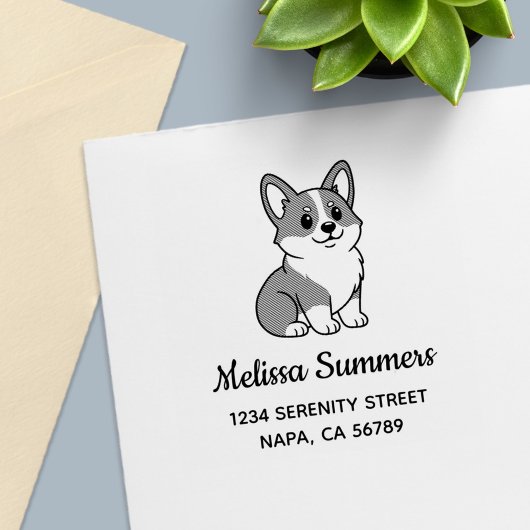 Adres van een schattige Corgi-hond Zelfinktende Stempel