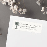 Adres van Havana Palm Return Etiket<br><div class="desc">Het de adresetiketten van de eilandchic in bleke off-white eigenschapsjouw naam(s) en terugkeeradres in rijke grove houtskool grijze die door een geëtste  stijlpalmtekening voor een elegante tropische blik wordt voorzien.</div>
