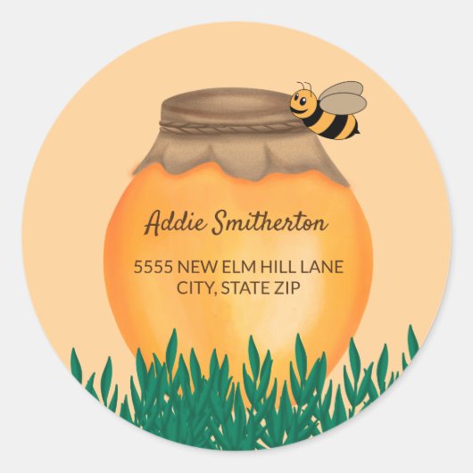 Adres van Honeypot Bumblebee Yellow Baby shower Ronde Sticker (Voorkant)