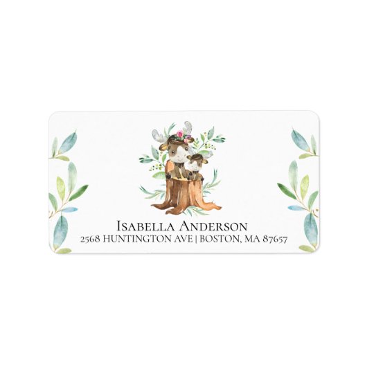 Adres van mam & Baby Moose Baby shower Etiket (Voorkant)