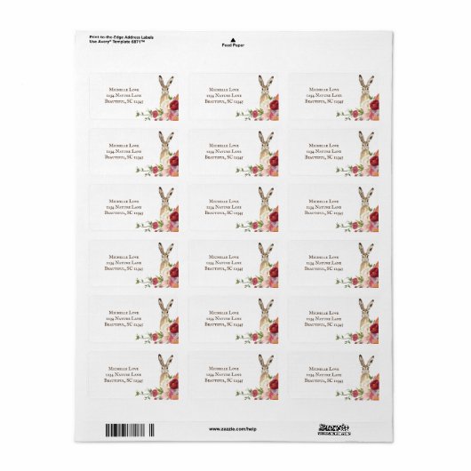 adres van Peony Flowers en Bunny Rabbit Etiket (Full Sheet)