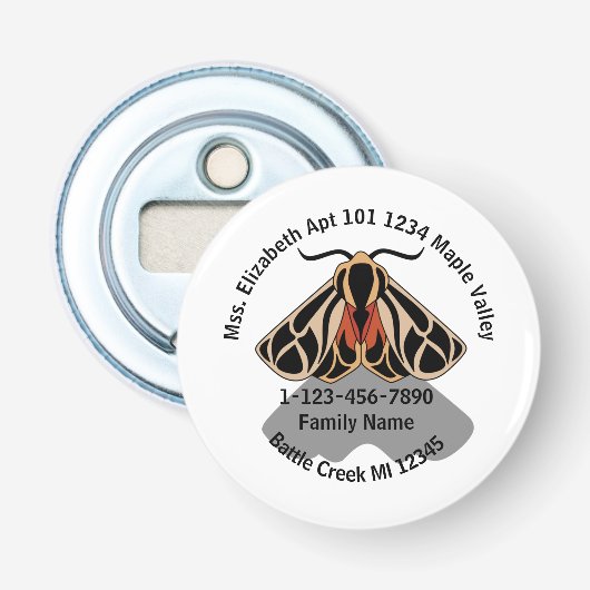 Adres van verloren Tiger Moth Family Button Flesopener (Voorkant)