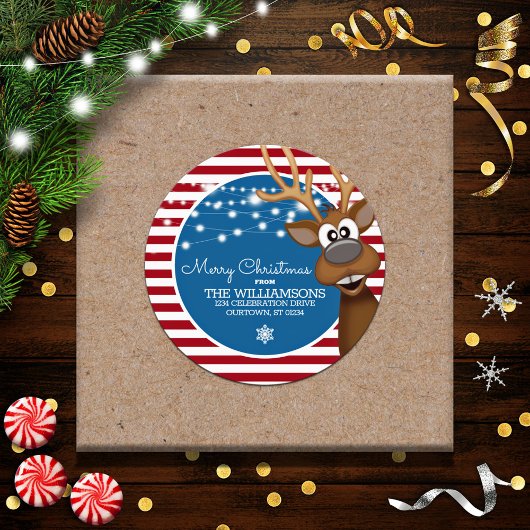 Adres van whimsical Reindeer Family Ronde Sticker