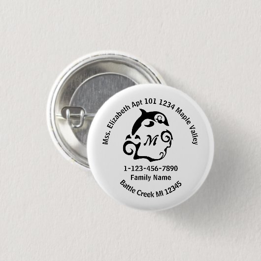 Adres verloren Dolphin Swimming Family Ronde Button 3,2 Cm (Voorkant /achterkant)