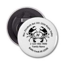 Adres verloren krab monogram button flesopener