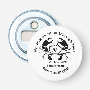 Adres verloren krab monogram button flesopener
