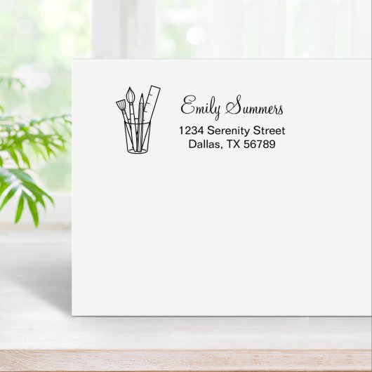 Adres voor kunstbootbenodigdheden voor penseelpotl rubberstempel