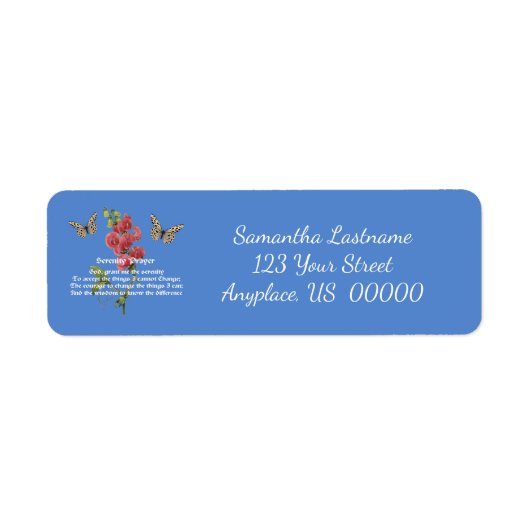 Adres voor serenity Prayer en Butterfly Etiket (Voorkant)