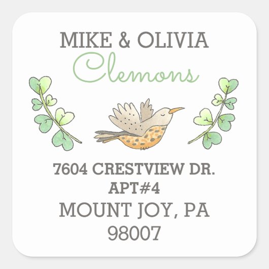 Adres voor terugzending van vogels vierkante sticker (Voorkant)