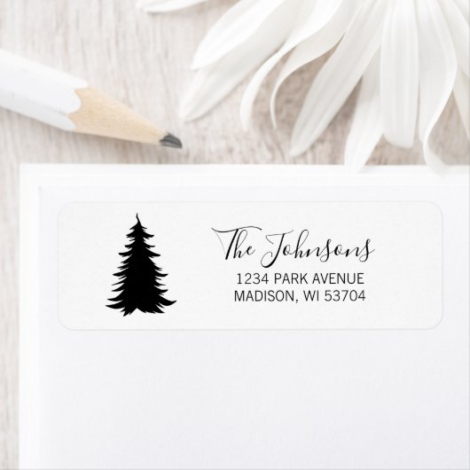 Adres voor zwarte en witte kerstbomen etiket (Insitu)