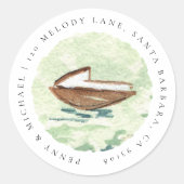 Adres waterverf Boat Nautical Return Ronde Sticker (Voorkant)