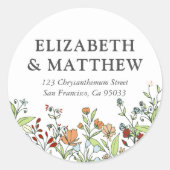 Adres waterverf Floral & Foliage Wedding Return Ronde Sticker (Voorkant)