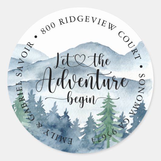 Adres waterverf Forest Wedding Return Ronde Sticker (Voorkant)