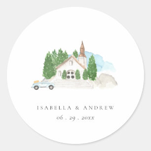 Adres Waterverf House Wedding Ronde Sticker