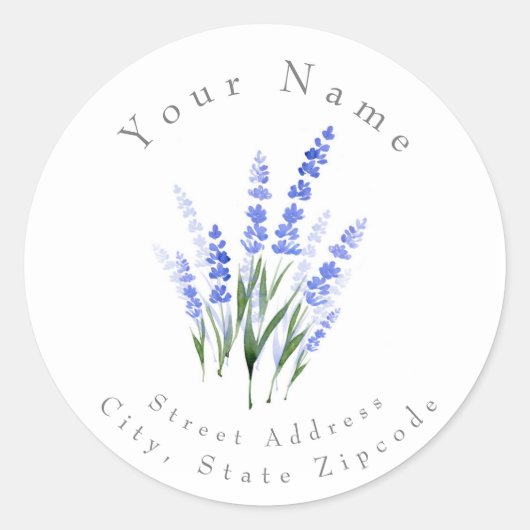 Adres Waterverf Lavender Bouquet Ronde Sticker (Voorkant)
