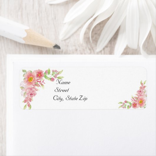 Adres waterverf Pink Floral Wedding Etiket (Insitu)
