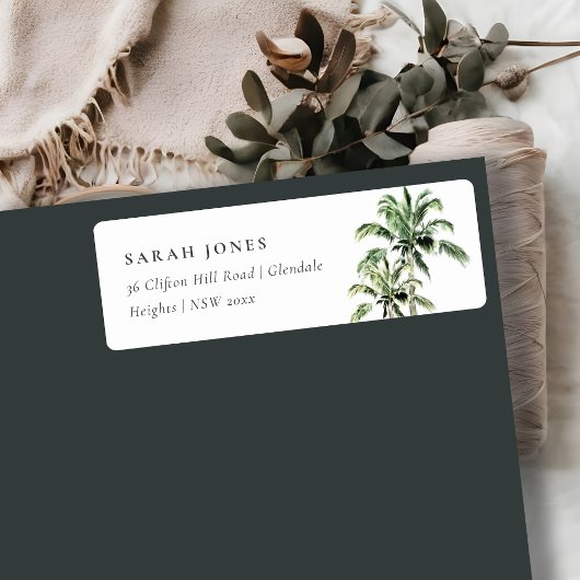 Adres Waterverf Tropische handpalm bomen Etiket