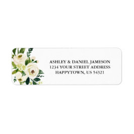 Adres waterverf White Floral Greenery Etiket