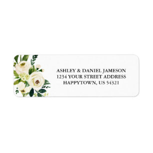 Adres waterverf White Floral Greenery Etiket