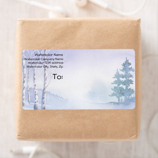 Adres waterverf Winter Birch Pine Trees Etiket (Insitu)