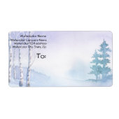 Adres waterverf Winter Birch Pine Trees Etiket (Voorkant)