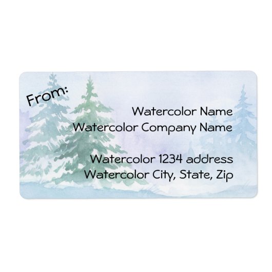 Adres waterverf Winter Pine Trees Etiket (Voorkant)
