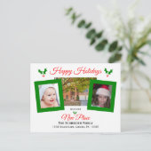 Adres wijzigen Christmas Kaart Holly en foto's (Staand voorkant)