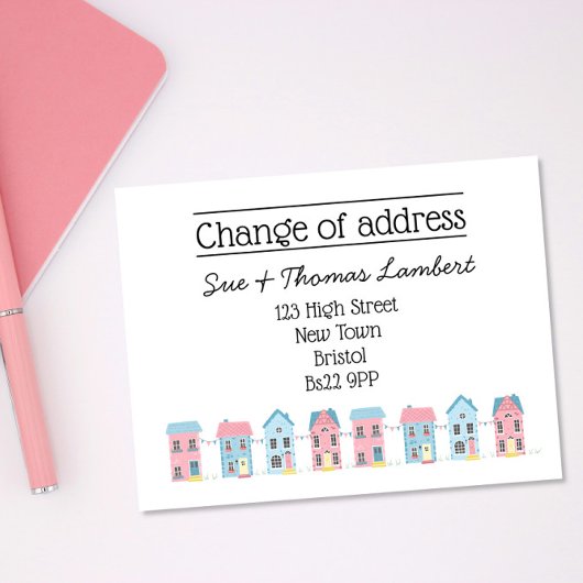 Adres wijzigen kleurrijke straat nieuw huis aankondigingskaart