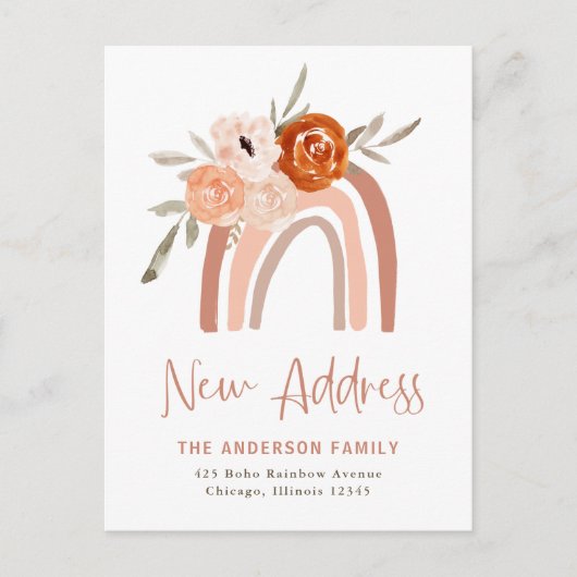 Adres wijzigen | Terracotta Boho Rainbow Floral Briefkaart (Voorkant)