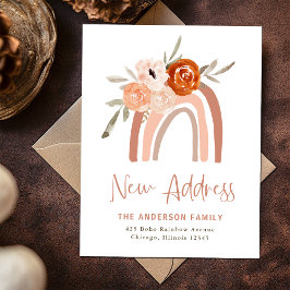 Adres wijzigen | Terracotta Boho Rainbow Floral Briefkaart